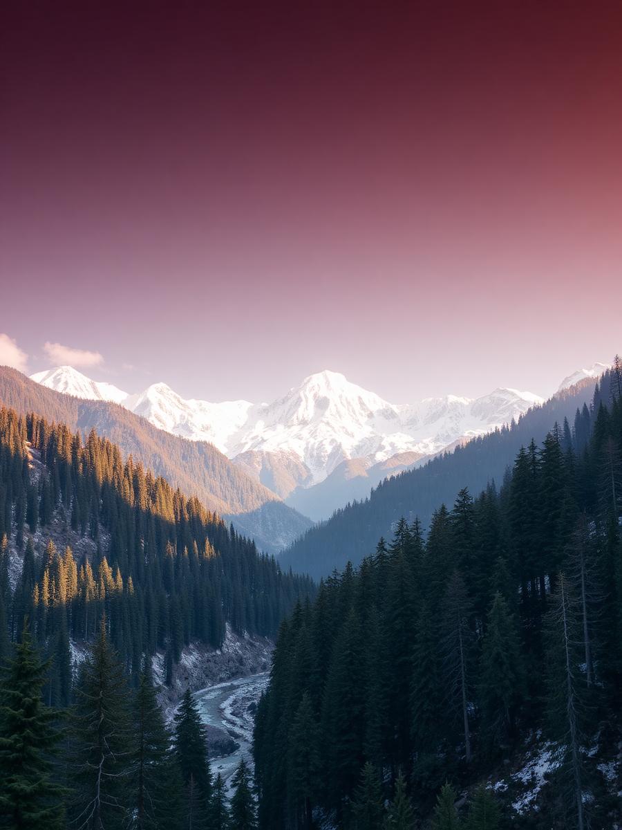 Manali — Snow peaks, orchards and the Beas river valley below.
